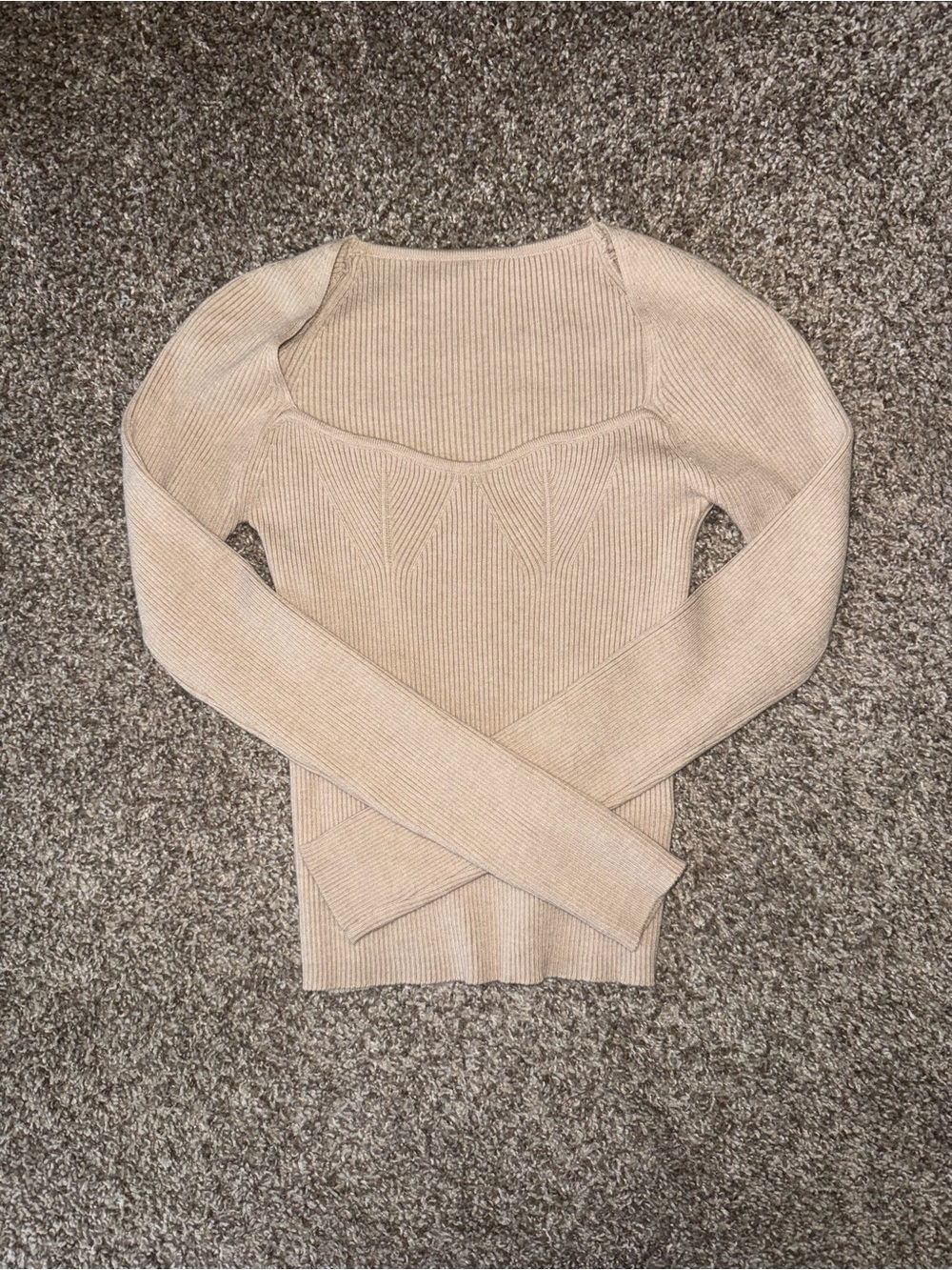 Women’s Ribbed Square-Neck Sweater in Beige